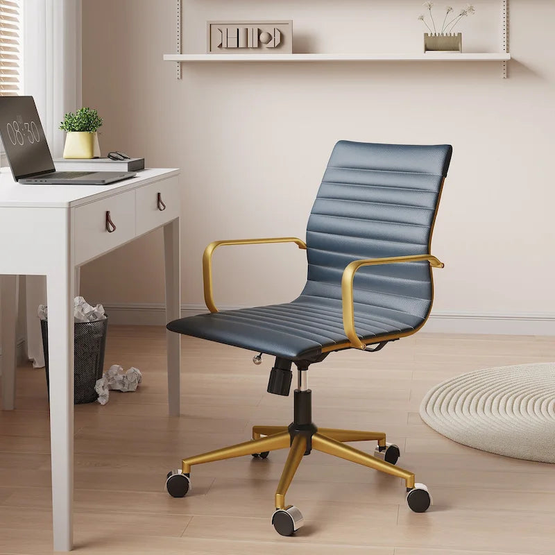 CAROCC Chaise de bureau d'ordinateur côtelée pivotante avec fonction d'inclinaison et de levage, fauteuil de bureau ergonomique en cuir de qualité supérieure