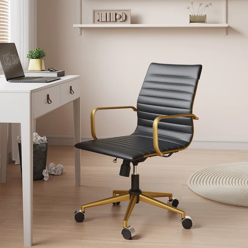 CAROCC Chaise de bureau d'ordinateur côtelée pivotante avec fonction d'inclinaison et de levage, fauteuil de bureau ergonomique en cuir de qualité supérieure