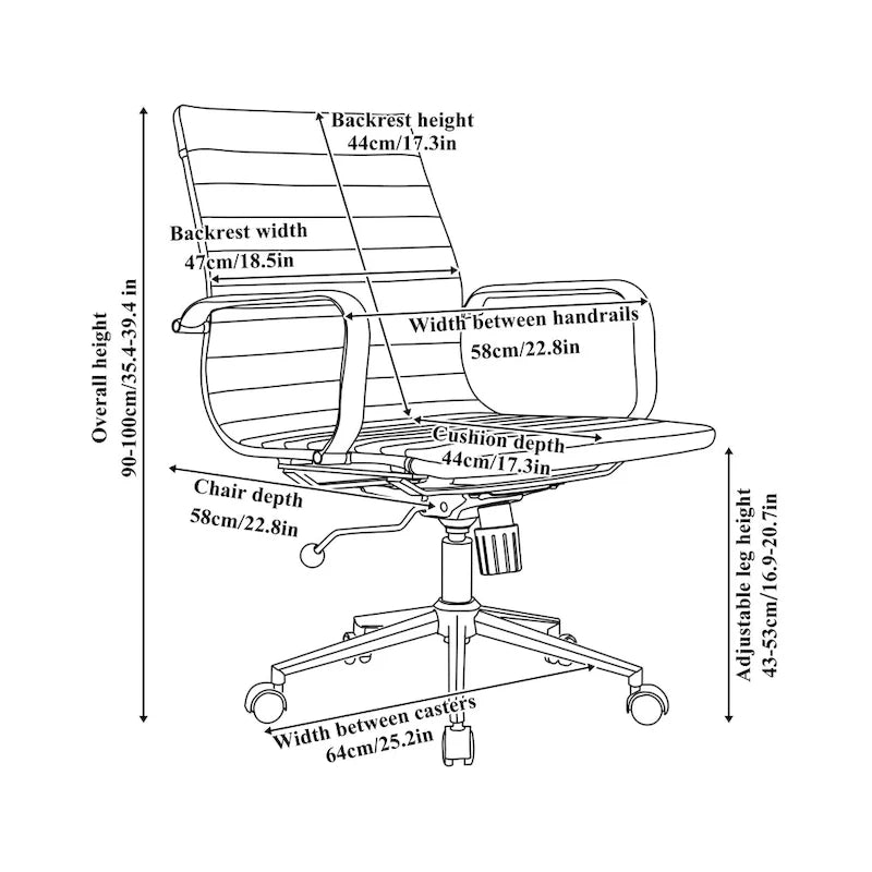 CAROCC Chaise de bureau d'ordinateur côtelée pivotante avec fonction d'inclinaison et de levage, fauteuil de bureau ergonomique en cuir de qualité supérieure