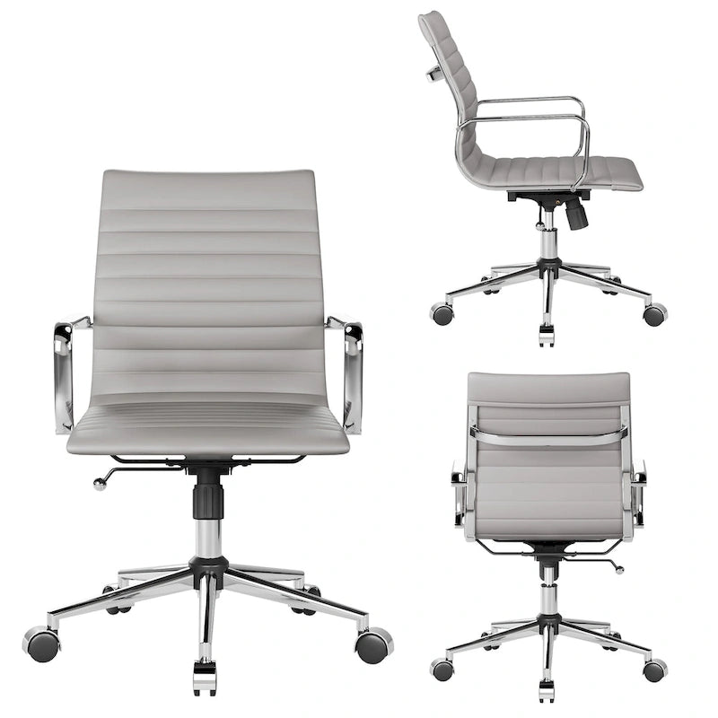 CAROCC Chaise de bureau d'ordinateur côtelée pivotante avec fonction d'inclinaison et de levage, fauteuil de bureau ergonomique en cuir de qualité supérieure