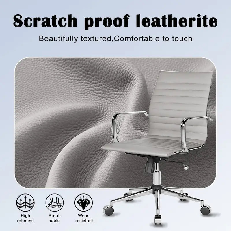 CAROCC Chaise de bureau d'ordinateur côtelée pivotante avec fonction d'inclinaison et de levage, fauteuil de bureau ergonomique en cuir de qualité supérieure