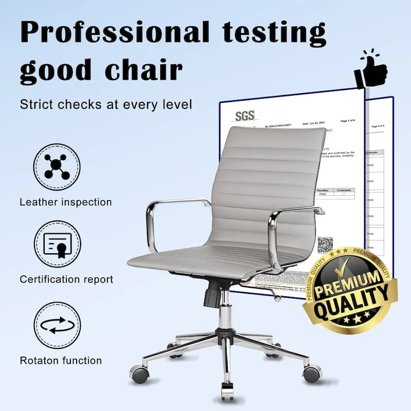 CAROCC Chaise de bureau d'ordinateur côtelée pivotante avec fonction d'inclinaison et de levage, fauteuil de bureau ergonomique en cuir de qualité supérieure