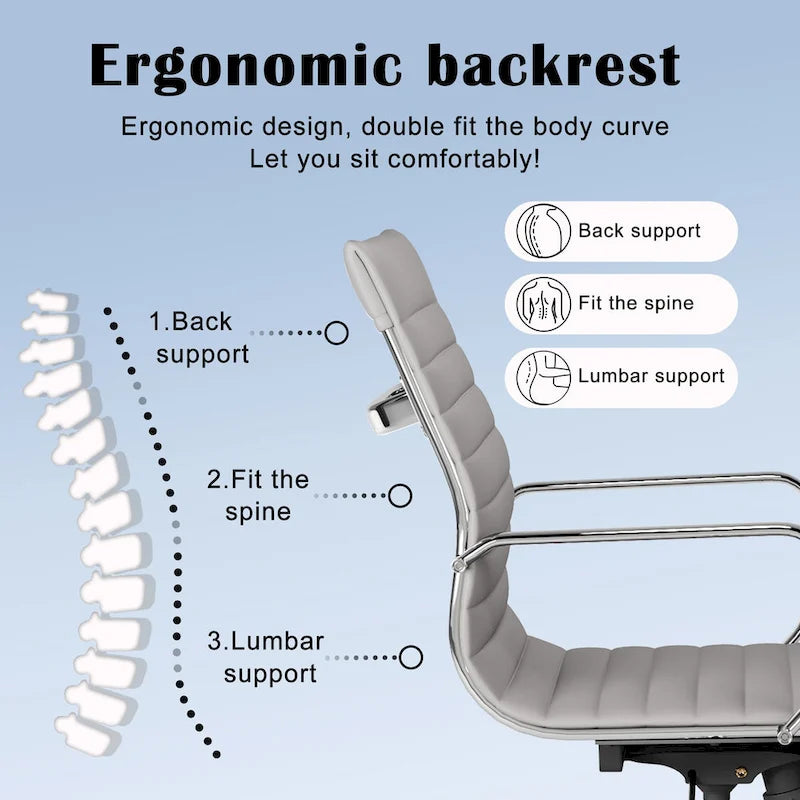 CAROCC Chaise de bureau d'ordinateur côtelée pivotante avec fonction d'inclinaison et de levage, fauteuil de bureau ergonomique en cuir de qualité supérieure