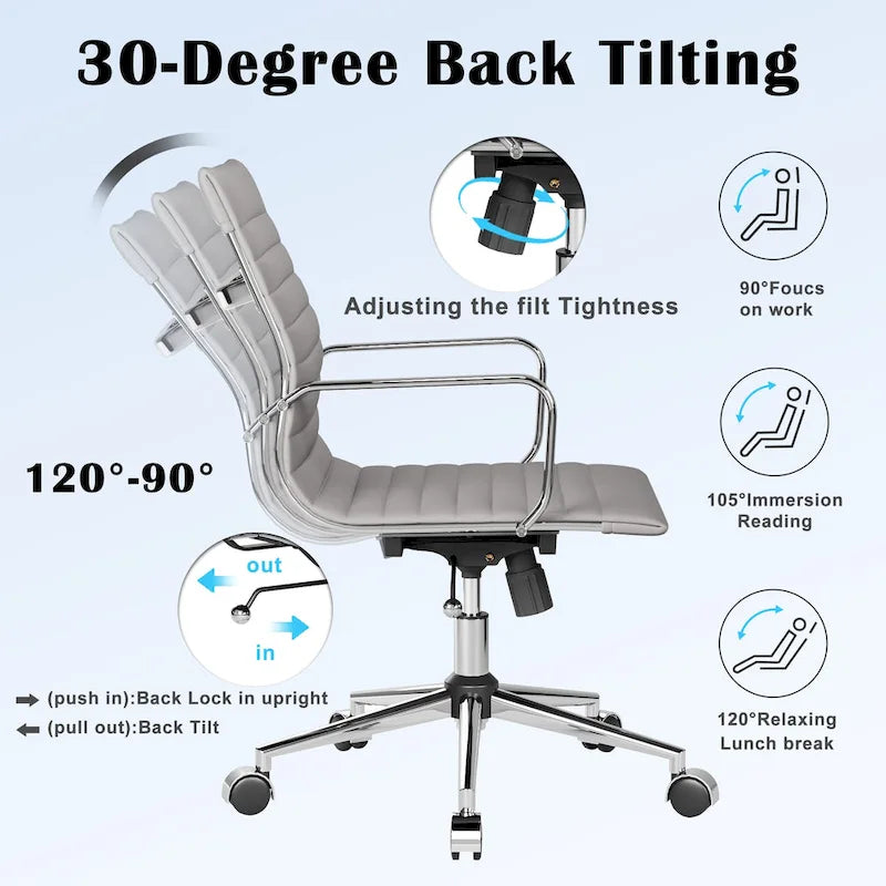CAROCC Chaise de bureau d'ordinateur côtelée pivotante avec fonction d'inclinaison et de levage, fauteuil de bureau ergonomique en cuir de qualité supérieure