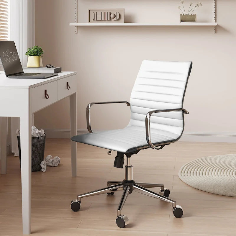 CAROCC Chaise de bureau d'ordinateur côtelée pivotante avec fonction d'inclinaison et de levage, fauteuil de bureau ergonomique en cuir de qualité supérieure