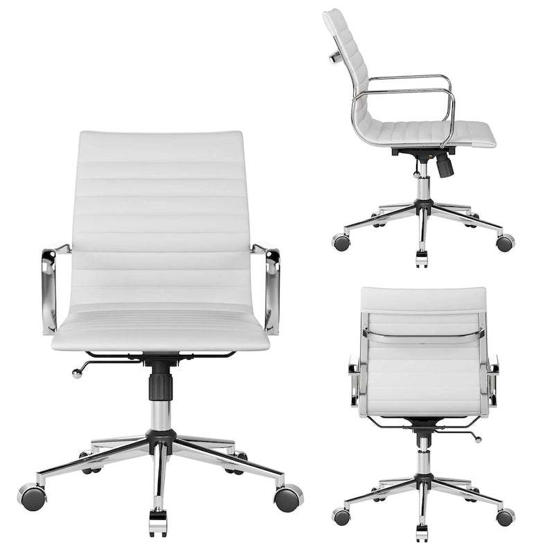CAROCC Chaise de bureau d'ordinateur côtelée pivotante avec fonction d'inclinaison et de levage, fauteuil de bureau ergonomique en cuir de qualité supérieure