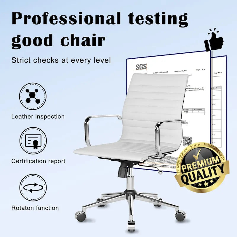 CAROCC Chaise de bureau d'ordinateur côtelée pivotante avec fonction d'inclinaison et de levage, fauteuil de bureau ergonomique en cuir de qualité supérieure