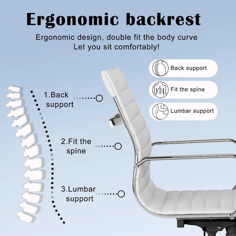 CAROCC Chaise de bureau d'ordinateur côtelée pivotante avec fonction d'inclinaison et de levage, fauteuil de bureau ergonomique en cuir de qualité supérieure