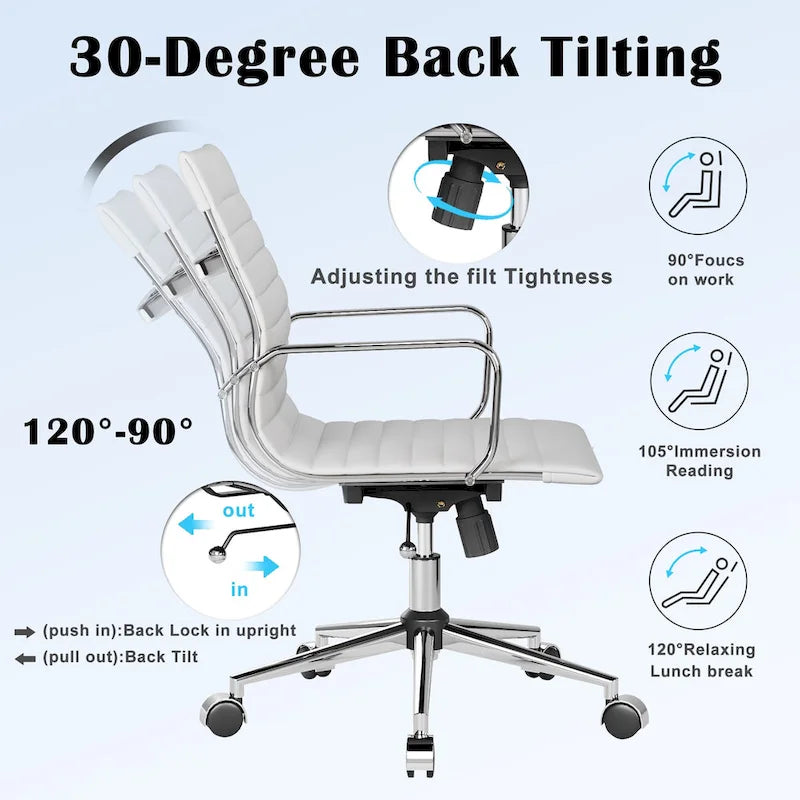 CAROCC Chaise de bureau d'ordinateur côtelée pivotante avec fonction d'inclinaison et de levage, fauteuil de bureau ergonomique en cuir de qualité supérieure