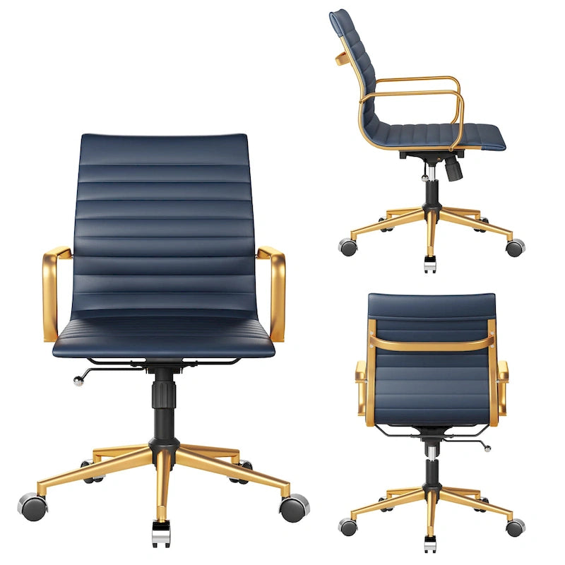 CAROCC Chaise de bureau d'ordinateur côtelée pivotante avec fonction d'inclinaison et de levage, fauteuil de bureau ergonomique en cuir de qualité supérieure
