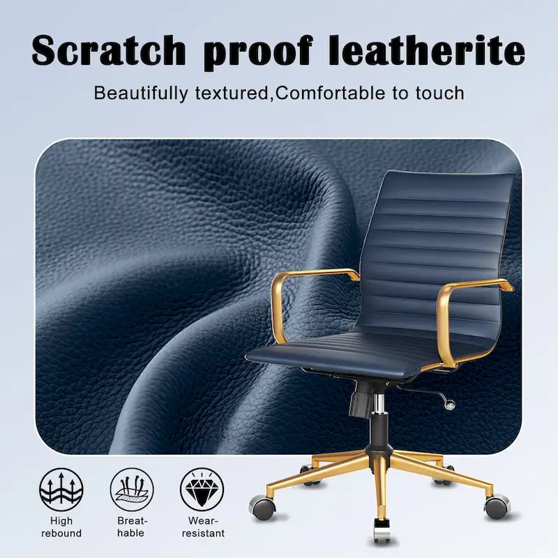 CAROCC Chaise de bureau d'ordinateur côtelée pivotante avec fonction d'inclinaison et de levage, fauteuil de bureau ergonomique en cuir de qualité supérieure