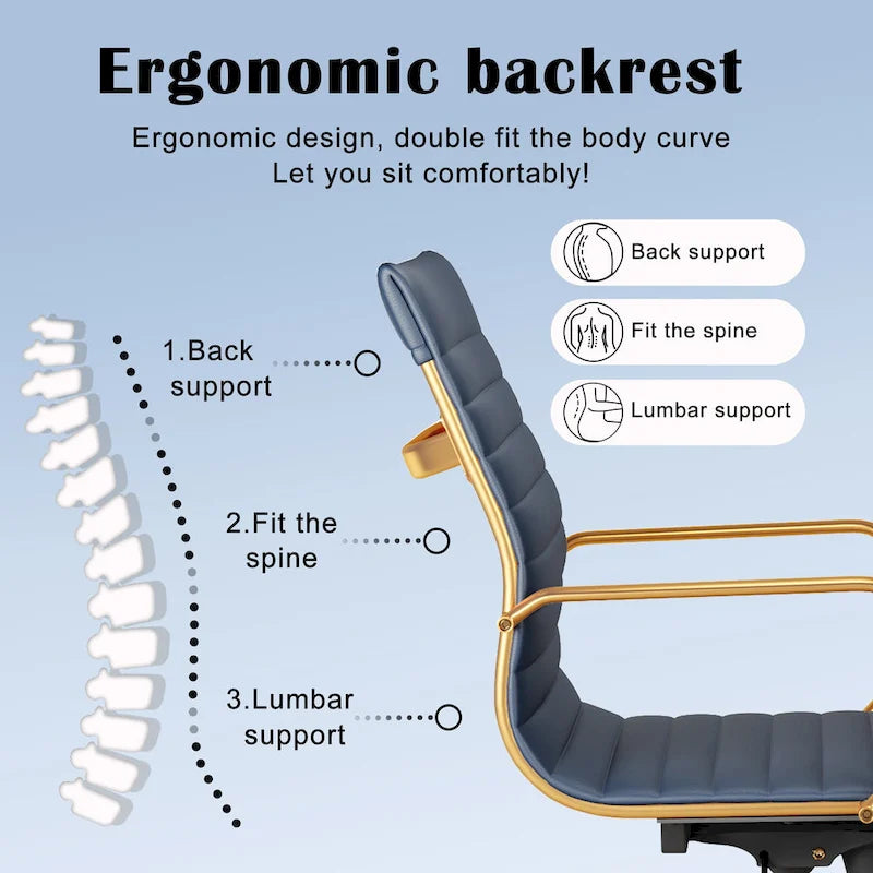 CAROCC Chaise de bureau d'ordinateur côtelée pivotante avec fonction d'inclinaison et de levage, fauteuil de bureau ergonomique en cuir de qualité supérieure