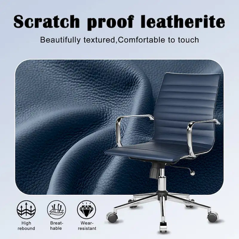 CAROCC Chaise de bureau d'ordinateur côtelée pivotante avec fonction d'inclinaison et de levage, fauteuil de bureau ergonomique en cuir de qualité supérieure