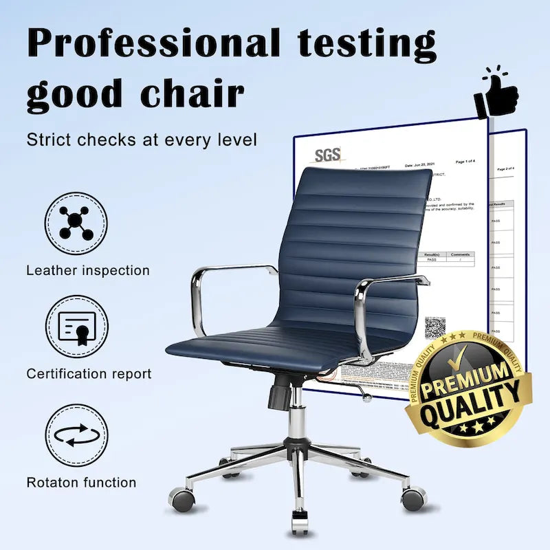 CAROCC Chaise de bureau d'ordinateur côtelée pivotante avec fonction d'inclinaison et de levage, fauteuil de bureau ergonomique en cuir de qualité supérieure