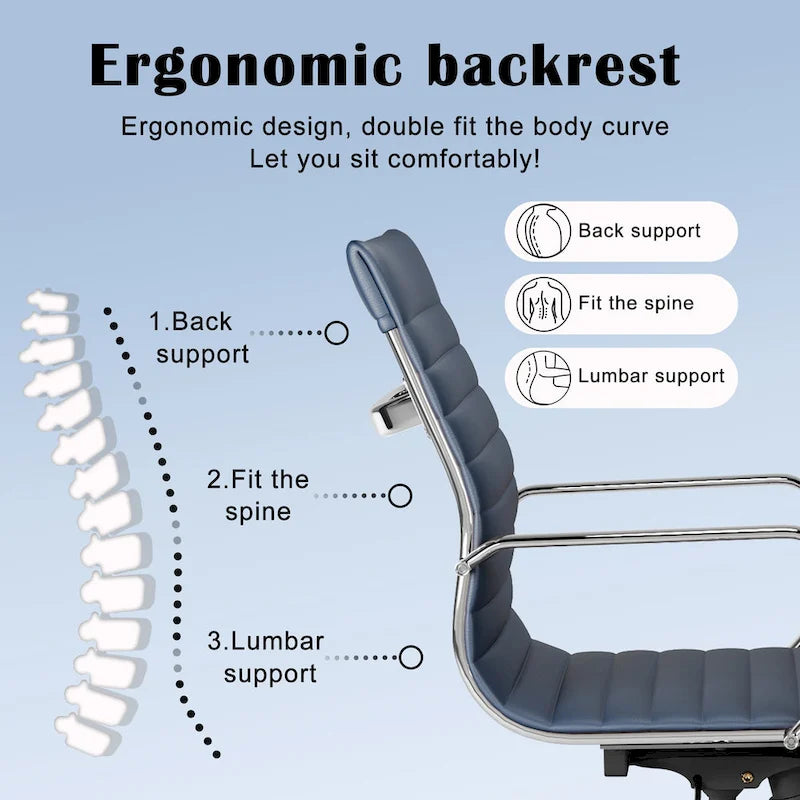 CAROCC Chaise de bureau d'ordinateur côtelée pivotante avec fonction d'inclinaison et de levage, fauteuil de bureau ergonomique en cuir de qualité supérieure