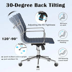 CAROCC Chaise de bureau d'ordinateur côtelée pivotante avec fonction d'inclinaison et de levage, fauteuil de bureau ergonomique en cuir de qualité supérieure