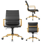 CAROCC Chaise de bureau d'ordinateur côtelée pivotante avec fonction d'inclinaison et de levage, fauteuil de bureau ergonomique en cuir de qualité supérieure