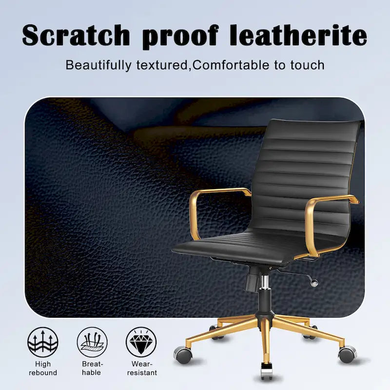 CAROCC Chaise de bureau d'ordinateur côtelée pivotante avec fonction d'inclinaison et de levage, fauteuil de bureau ergonomique en cuir de qualité supérieure
