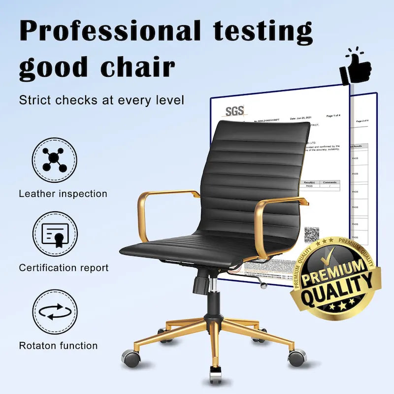 CAROCC Chaise de bureau d'ordinateur côtelée pivotante avec fonction d'inclinaison et de levage, fauteuil de bureau ergonomique en cuir de qualité supérieure