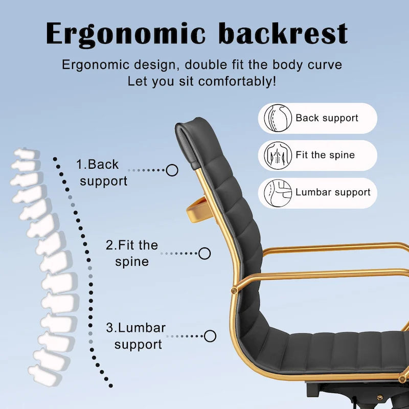CAROCC Chaise de bureau d'ordinateur côtelée pivotante avec fonction d'inclinaison et de levage, fauteuil de bureau ergonomique en cuir de qualité supérieure