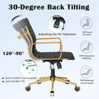 CAROCC Chaise de bureau d'ordinateur côtelée pivotante avec fonction d'inclinaison et de levage, fauteuil de bureau ergonomique en cuir de qualité supérieure