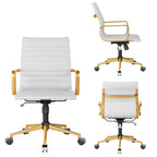 CAROCC Chaise de bureau d'ordinateur côtelée pivotante avec fonction d'inclinaison et de levage, fauteuil de bureau ergonomique en cuir de qualité supérieure