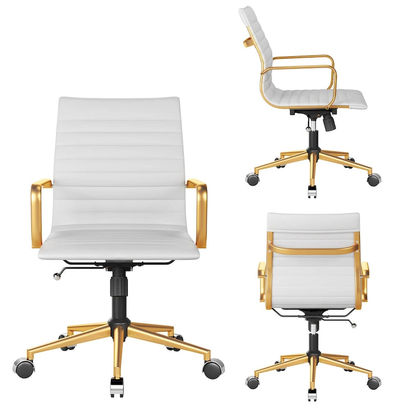 CAROCC Chaise de bureau d'ordinateur côtelée pivotante avec fonction d'inclinaison et de levage, fauteuil de bureau ergonomique en cuir de qualité supérieure