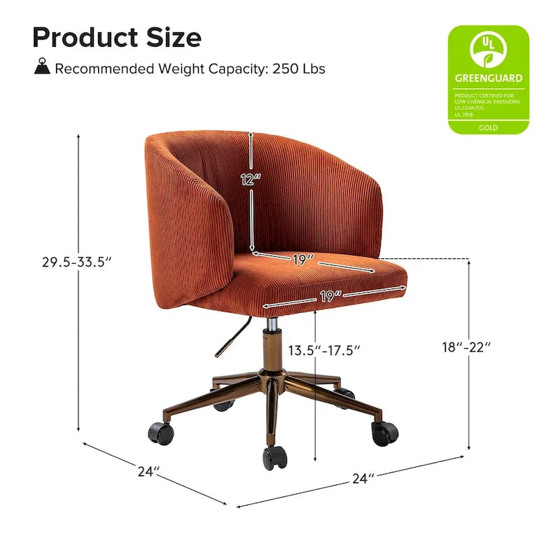 Fauteuil de bureau pivotant ergonomique Astore Modern en velours côtelé avec hauteur réglable par HULALA HOME