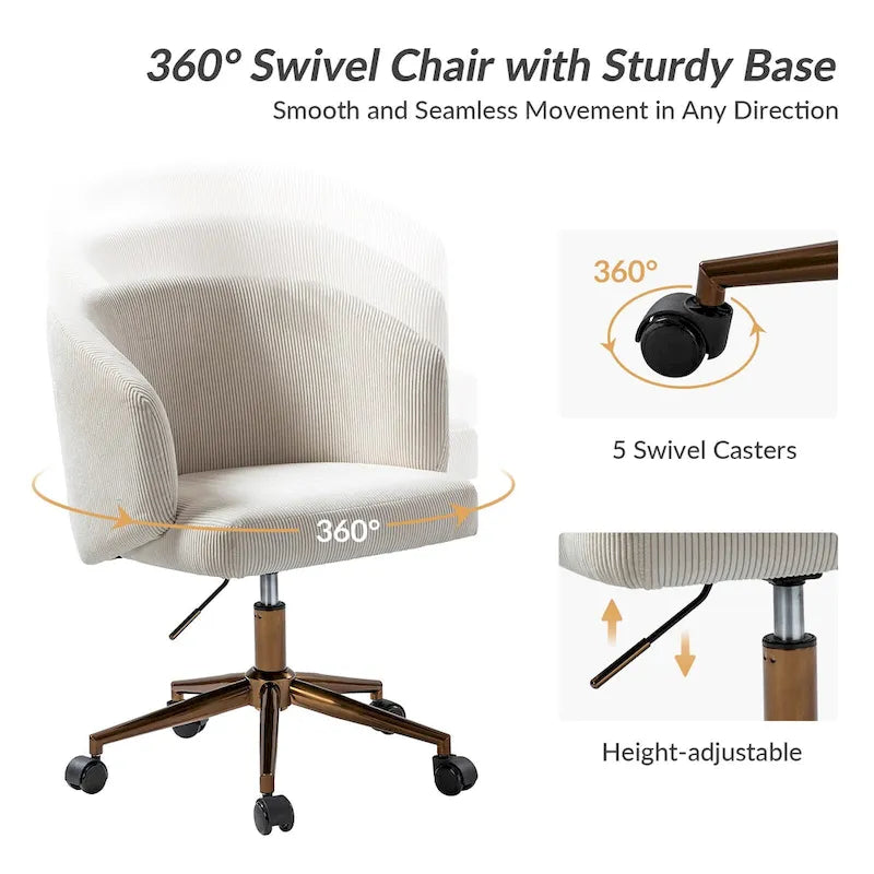 Fauteuil de bureau pivotant ergonomique Astore Modern en velours côtelé avec hauteur réglable par HULALA HOME