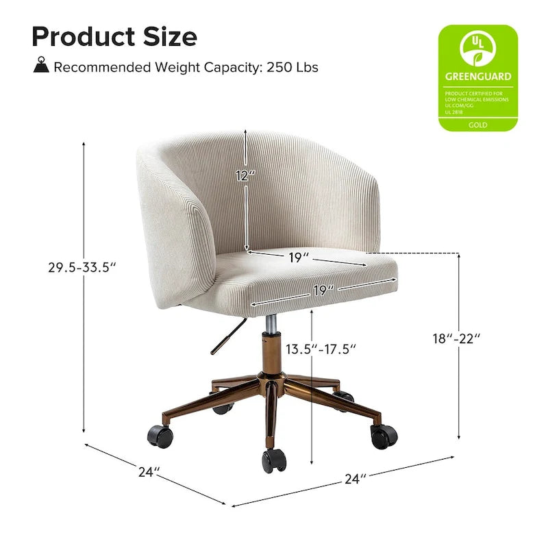 Fauteuil de bureau pivotant ergonomique Astore Modern en velours côtelé avec hauteur réglable par HULALA HOME