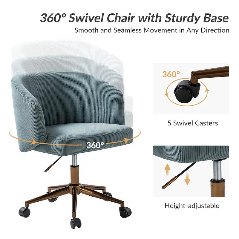 Fauteuil de bureau pivotant ergonomique Astore Modern en velours côtelé avec hauteur réglable par HULALA HOME