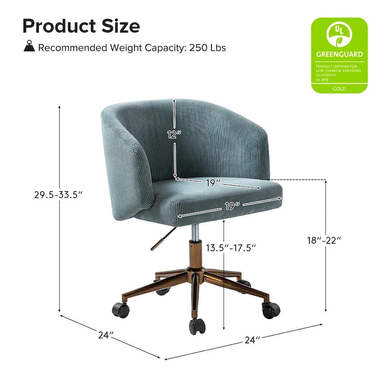 Fauteuil de bureau pivotant ergonomique Astore Modern en velours côtelé avec hauteur réglable par HULALA HOME