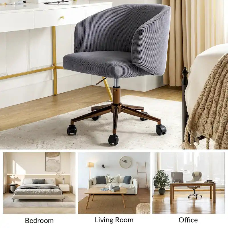 Fauteuil de bureau pivotant ergonomique Astore Modern en velours côtelé avec hauteur réglable par HULALA HOME
