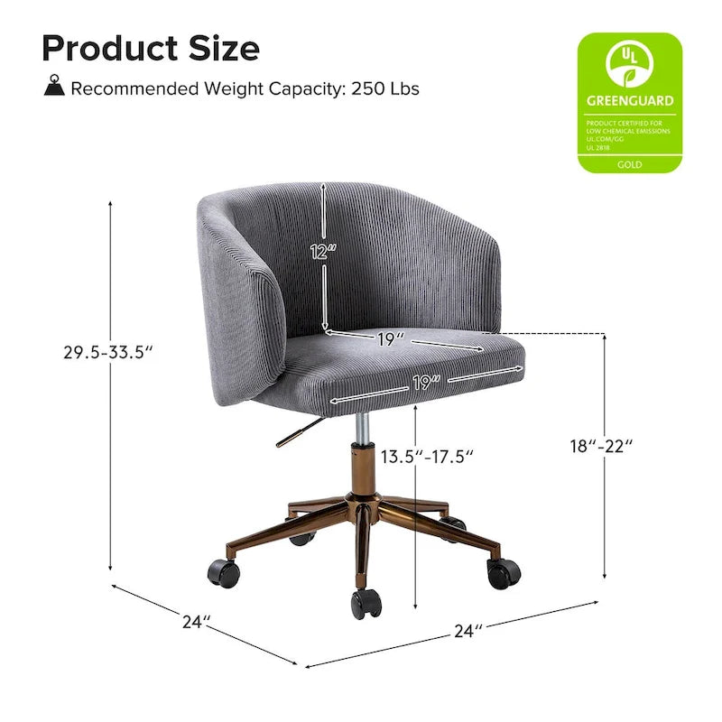 Fauteuil de bureau pivotant ergonomique Astore Modern en velours côtelé avec hauteur réglable par HULALA HOME