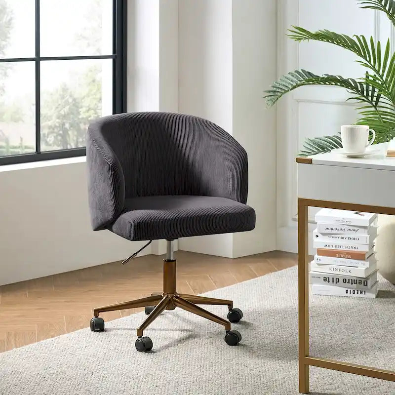 Fauteuil de bureau pivotant ergonomique Astore Modern en velours côtelé avec hauteur réglable par HULALA HOME