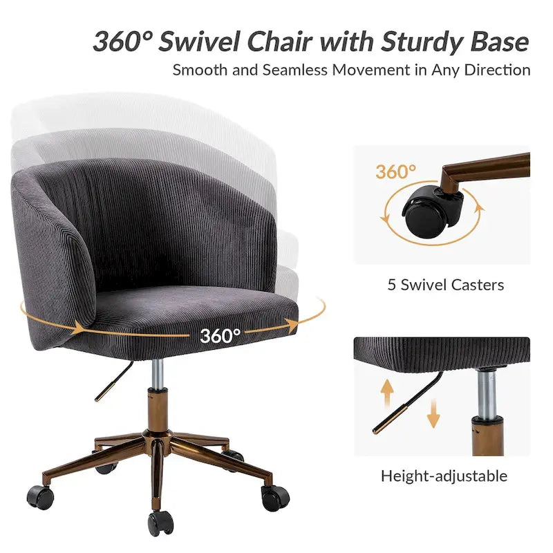 Fauteuil de bureau pivotant ergonomique Astore Modern en velours côtelé avec hauteur réglable par HULALA HOME