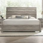 Ensemble de chambre à coucher contemporain Roundhill Furniture Floren en bois gris patiné, avec lit à panneau, commode, miroir, table de nuit et chiffonnier