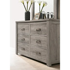 Ensemble de chambre à coucher contemporain Roundhill Furniture Floren en bois gris patiné, avec lit à panneau, commode, miroir, table de nuit et chiffonnier