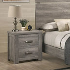 Ensemble de chambre à coucher contemporain Roundhill Furniture Floren en bois gris patiné, avec lit à panneau, commode, miroir, table de nuit et chiffonnier