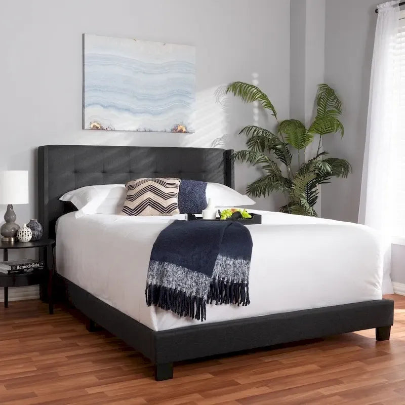 Lit contemporain en tissu capitonné par Baxton Studio