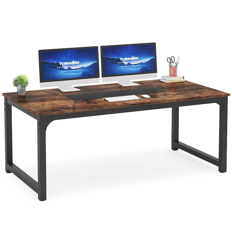 70.87 Grande Table de Bureau pour Ordinateur, Table de Conférence Marron Rustique