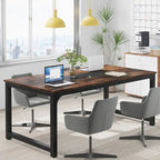 70.87 Grande Table de Bureau pour Ordinateur, Table de Conférence Marron Rustique