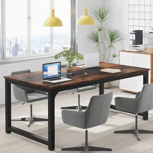 70.87 Grande Table de Bureau pour Ordinateur, Table de Conférence Marron Rustique