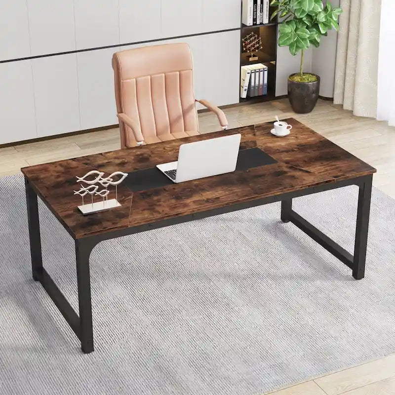 70.87 Grande Table de Bureau pour Ordinateur, Table de Conférence Marron Rustique