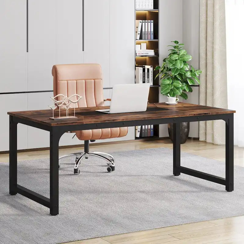 70.87 Grande Table de Bureau pour Ordinateur, Table de Conférence Marron Rustique