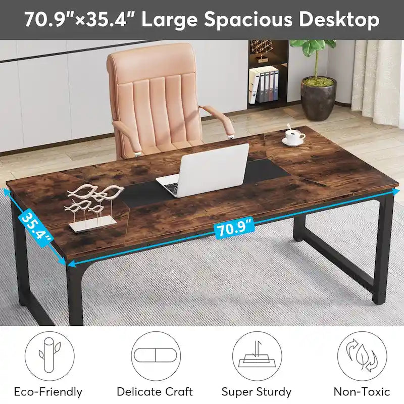70.87 Grande Table de Bureau pour Ordinateur, Table de Conférence Marron Rustique