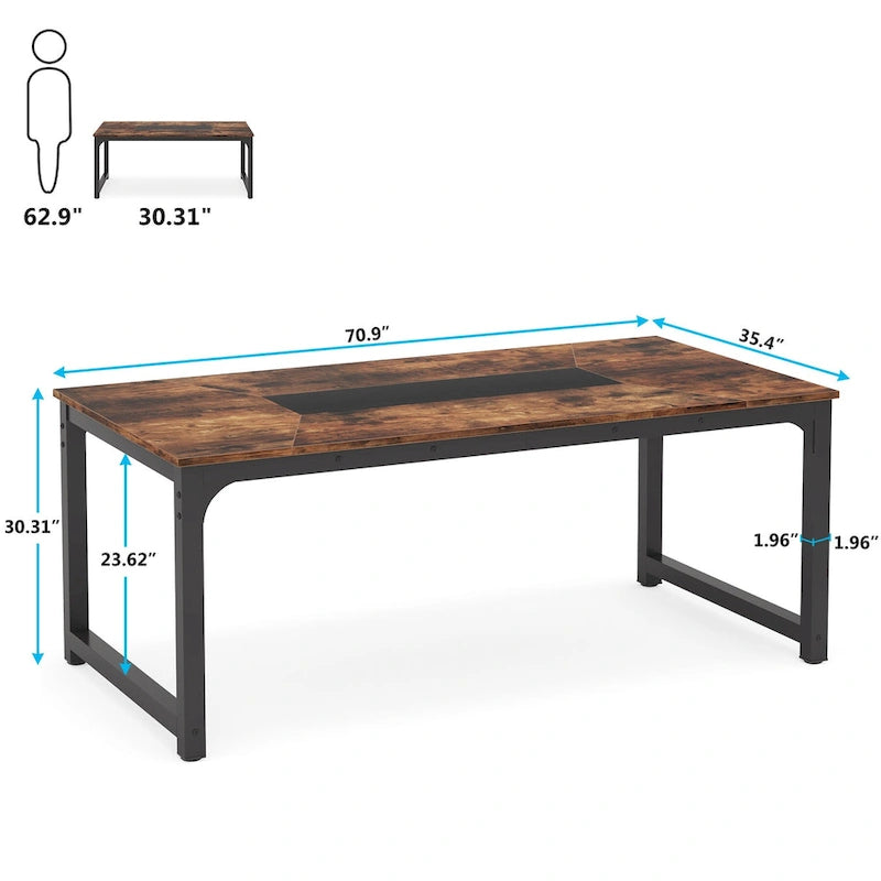70.87 Grande Table de Bureau pour Ordinateur, Table de Conférence Marron Rustique