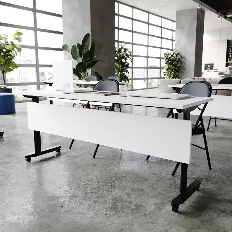 Table de formation empilable et rabattable Flash Furniture Palmer de qualité commerciale ultra-robuste avec pieds en T, panneau de modestie, plateau et cadre
