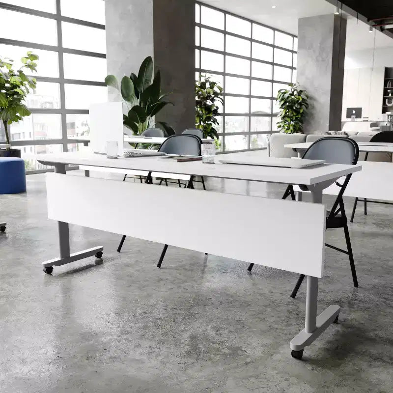 Table de formation empilable et rabattable Flash Furniture Palmer de qualité commerciale ultra-robuste avec pieds en T, panneau de modestie, plateau et cadre