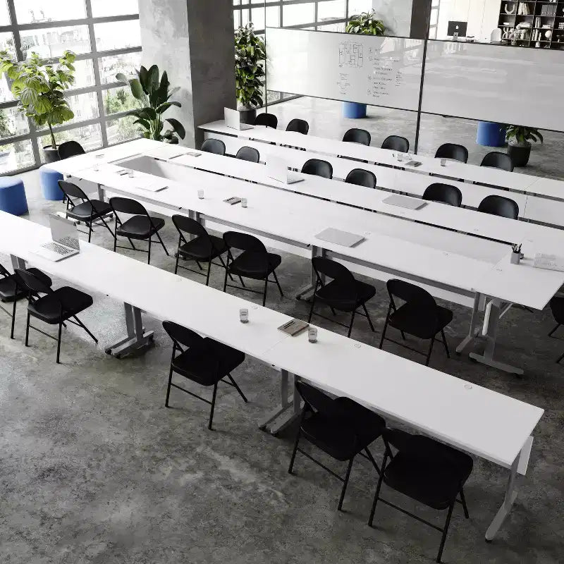 Table de formation empilable et rabattable Flash Furniture Palmer de qualité commerciale ultra-robuste avec pieds en T, panneau de modestie, plateau et cadre